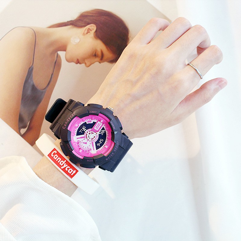 Đồng hồ thời trang nam nữ Candycat mẫu chạy kim giả điện tử phong cách Hàn Quốc