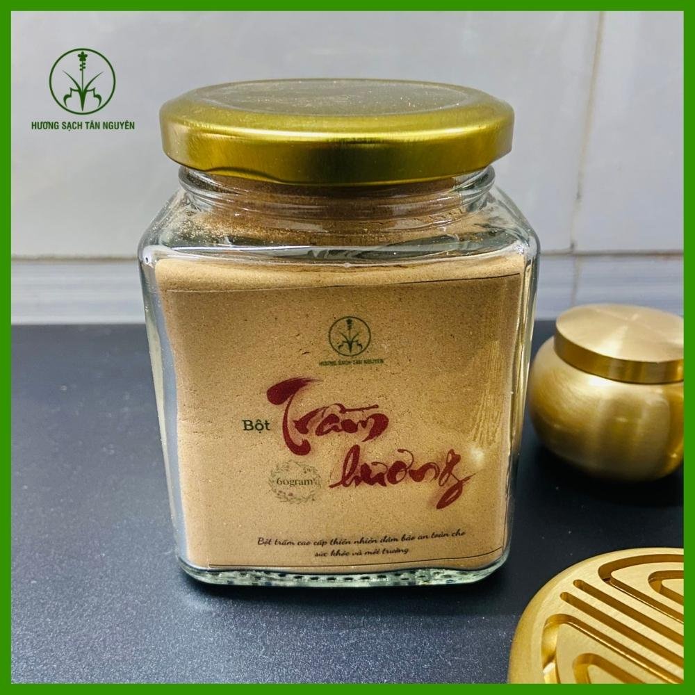 Bột trầm hương Tân Nguyên, trầm cao cấp thơm tự nhiên, trầm bột hũ 60gr