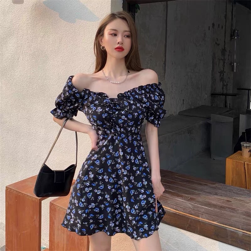 Đầm PERTY cổ vuông họa tiết hoa phong cách Hàn Quốc thời trang mùa hè xinh xắn dành cho nữ