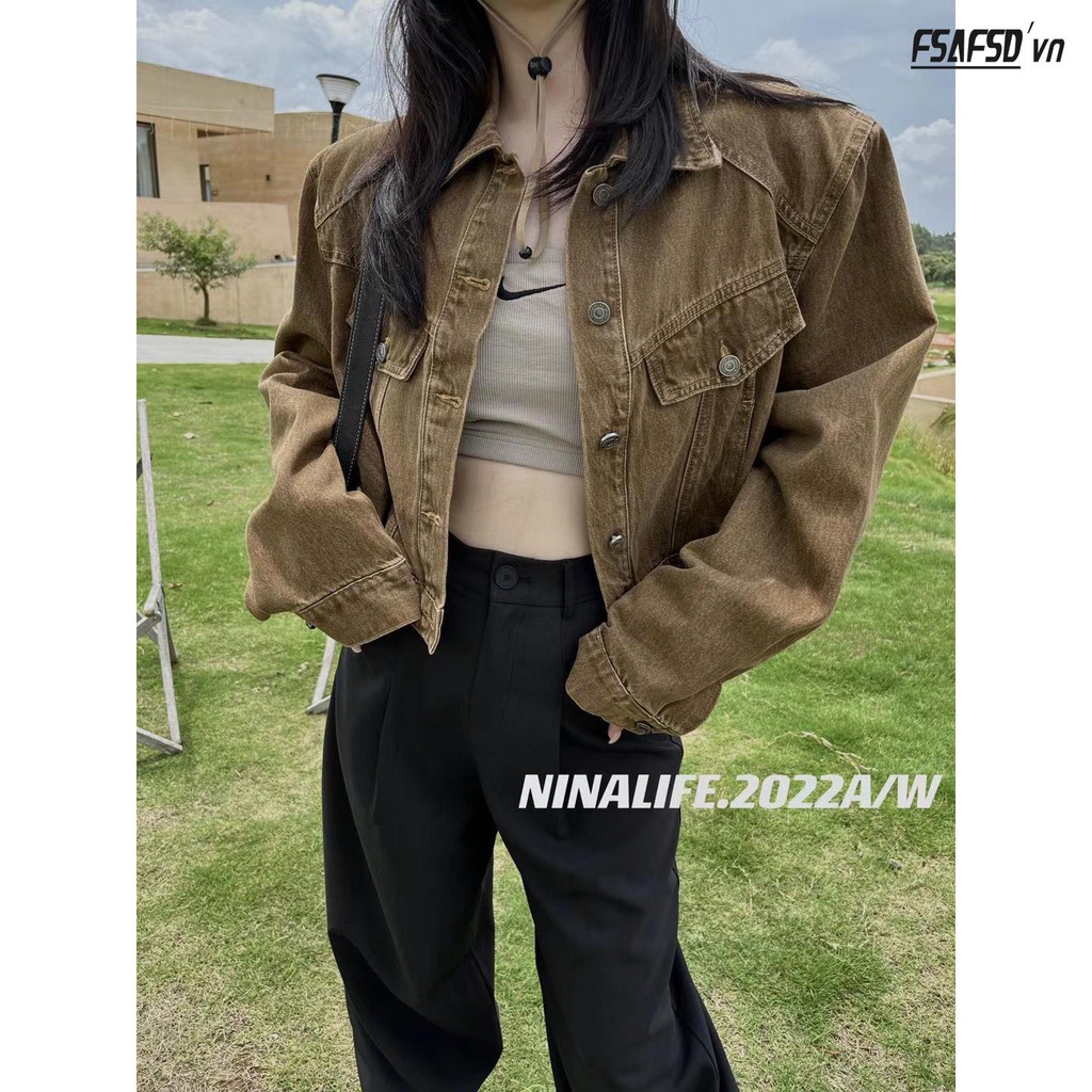 Áo Khoác Denim Dáng Rộng Thiết Kế Mới Thời Trang Mùa Thu Theo Phong Cách Hàn Quốc