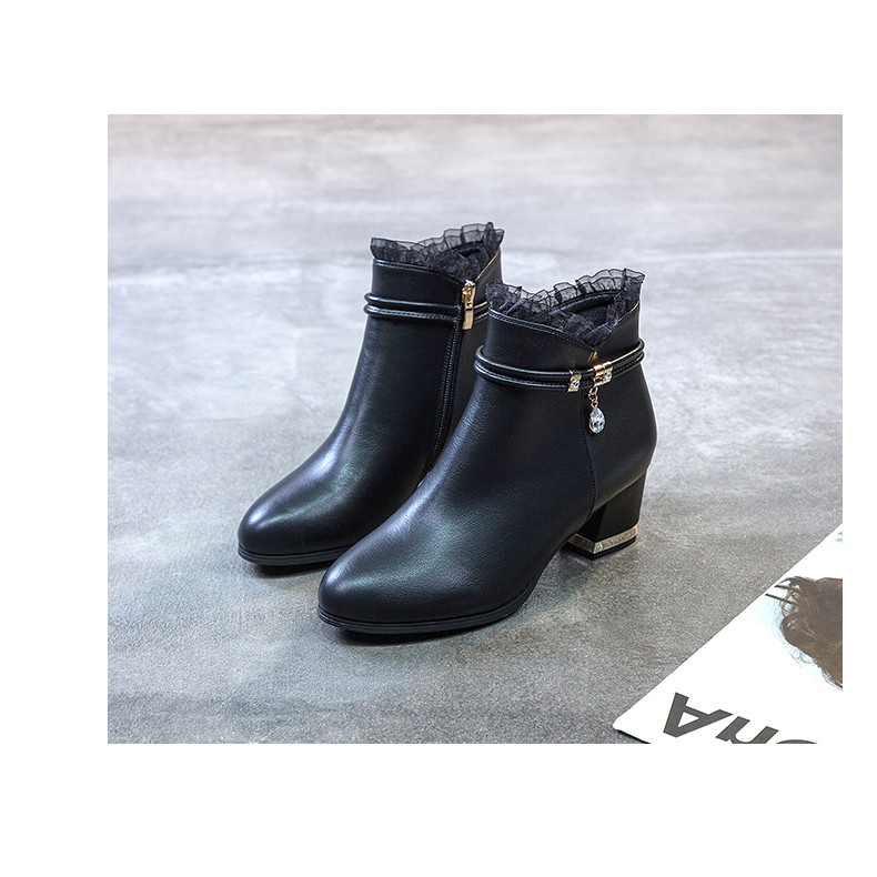 Giày bốt Martin phong cách Hàn Quốc đế cao Xếp cánh hoa Dây kéo bên