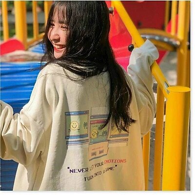 Áo Khoác Bomber Nỉ Nữ Logo In Hình Chữ Và Mặt Cười Rất Đẹp 2 Màu Y Hình TP