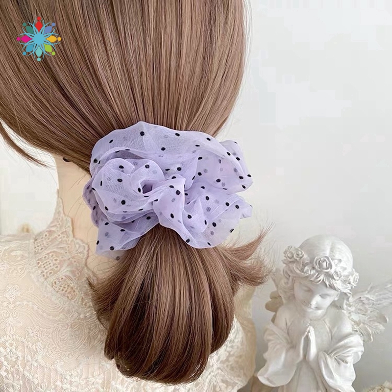 Dây thun cột tóc phối lưới in họa tiết thời trang cho nữ