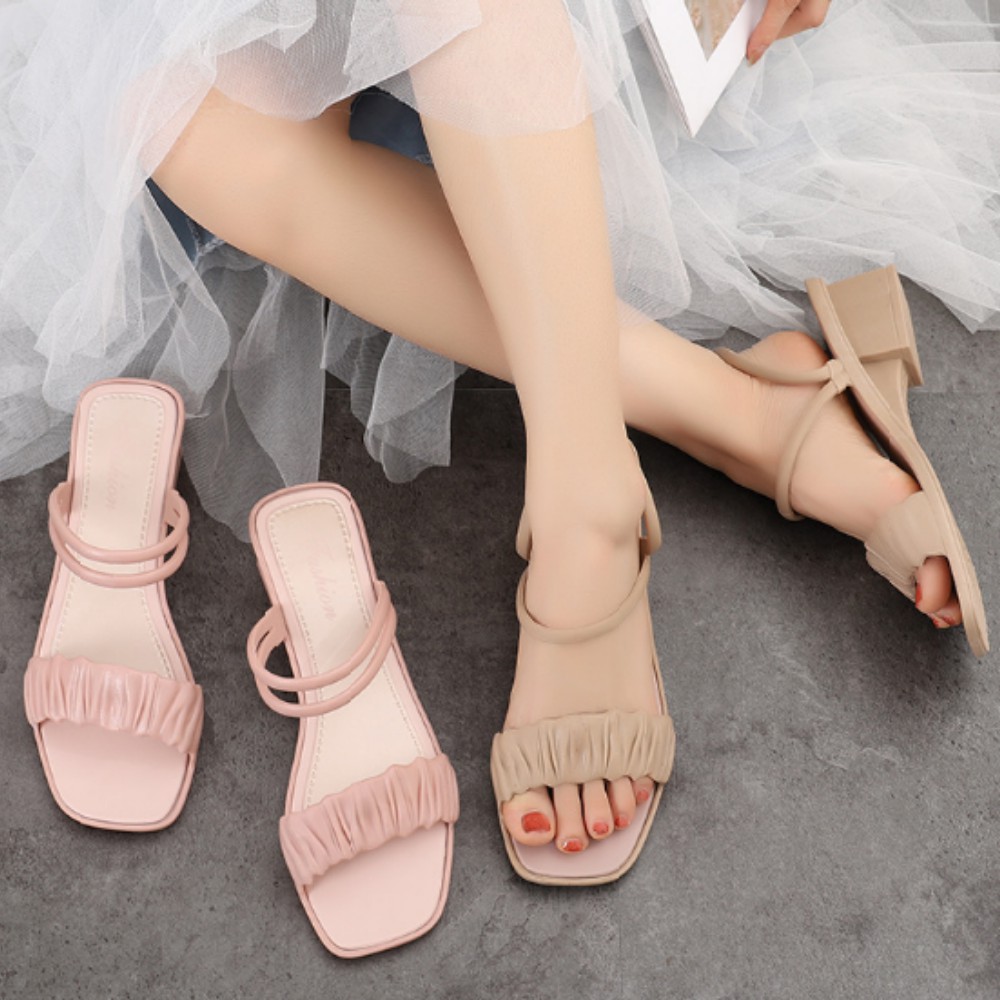 Giày xăng đan nhựa nữ gót vuông cao 3cm đi mưa tiện lợi