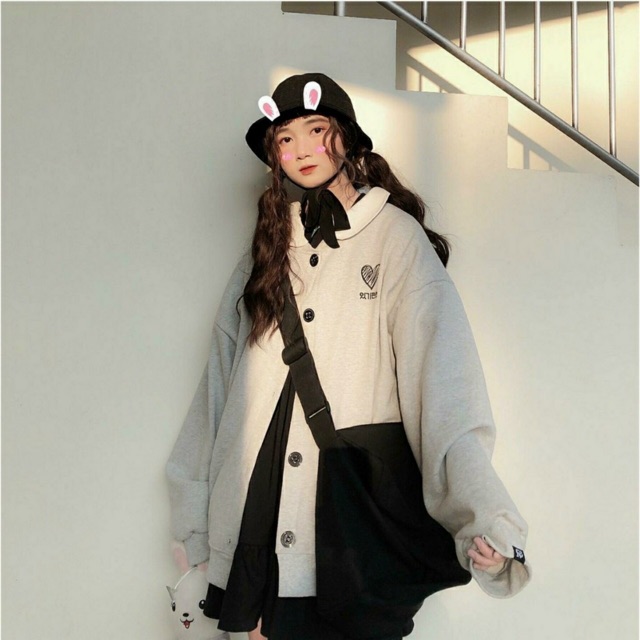 Áo khoác cardigan nỉ unisex Nút thêu trái tim nam nữ ulzzang Wind thu đông | BigBuy360 - bigbuy360.vn