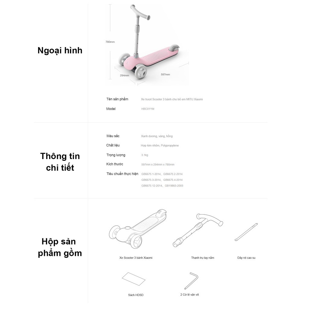 siêu re chất lượng cao Xe scooter 3 bánh cho bé Xiaomi Mitu