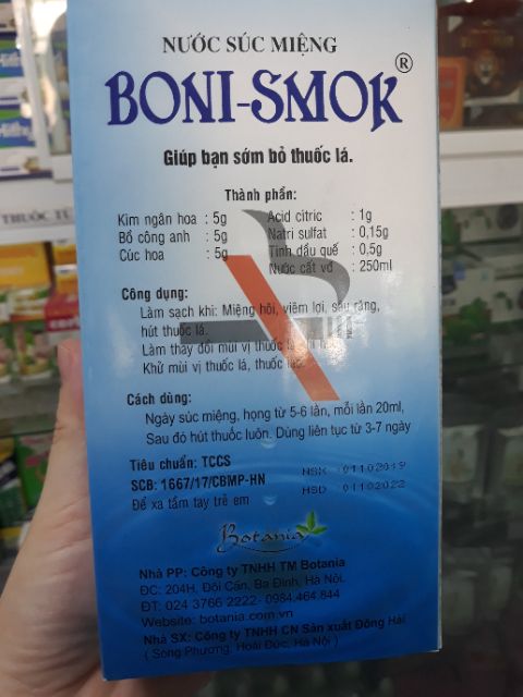 Nước Súc Miệng BONI-SMOK – Làm thay đổi mùi vị thuốc lá, giúp sớm bỏ thuốc lá, cai thuốc lá.
