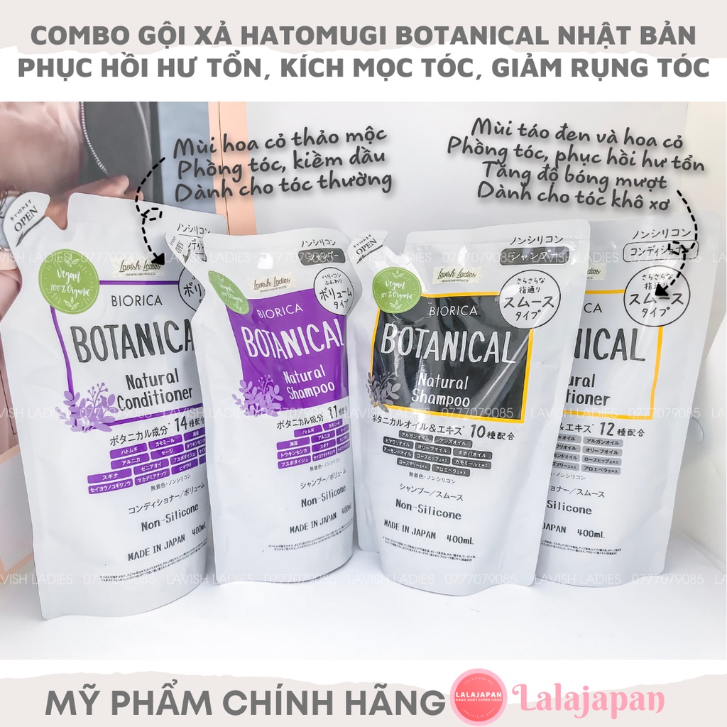 Cặp gội xả Hatomugi Botanical Táo Đen Nhật Bản giảm rụng kích mọc tóc phục hồi hư tổn 400ml