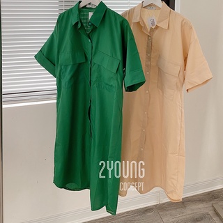 Đầm sơ mi túi nắp [2YOUNG] D984 (ảnh thật)