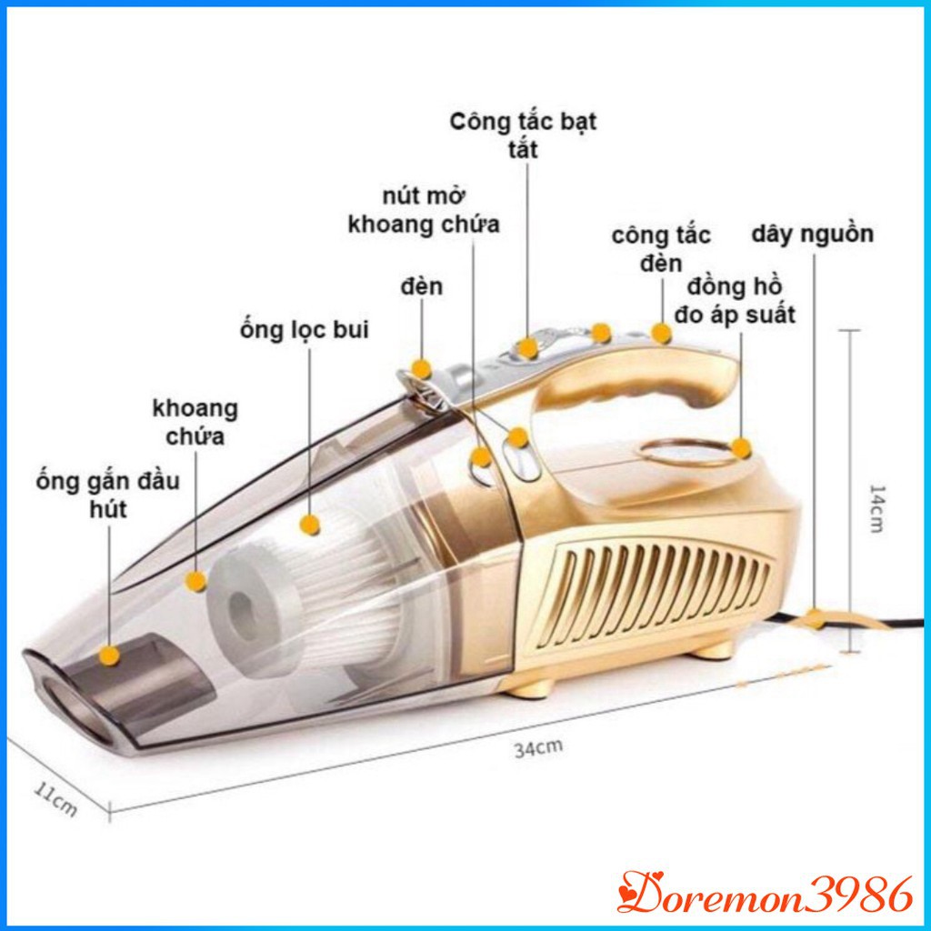 [FREE SHIP] 💥[CHÍNH HÃNG + FREE SHIP]💥 Máy Hút Bụi ô tô 4 in 1 Bơm Lốp Đo Áp Suất Và Đèn Pin Siêu Sáng BẢO HÀNH 1 NĂM�