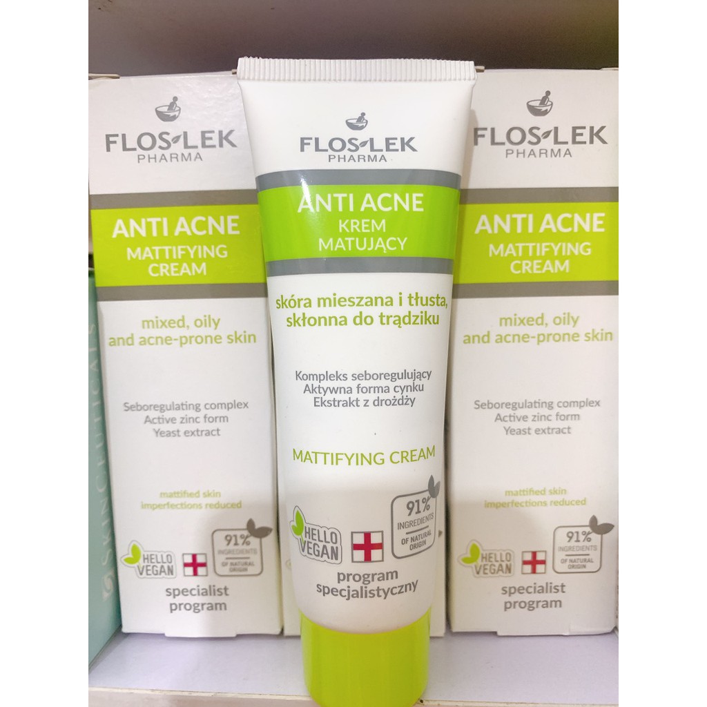 Floslek Anti Acne Mattifying Cream 50ml kem kiểm soát dầu và điều tiết nhờn