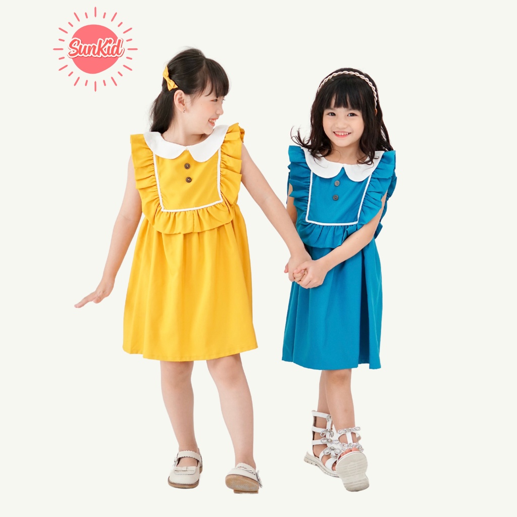 [XẢ KHO] Váy bé gái dáng suông cổ sơ mi trắng vải trượt nhật cao cấp mùa hè Sunkid SN12 size trẻ em 4-12 tuổi