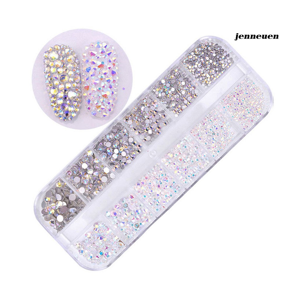 [Hàng mới về] Hộp 12 ngăn 1440 hạt phụ kiện đá đính móng trang trí nghệ thuật