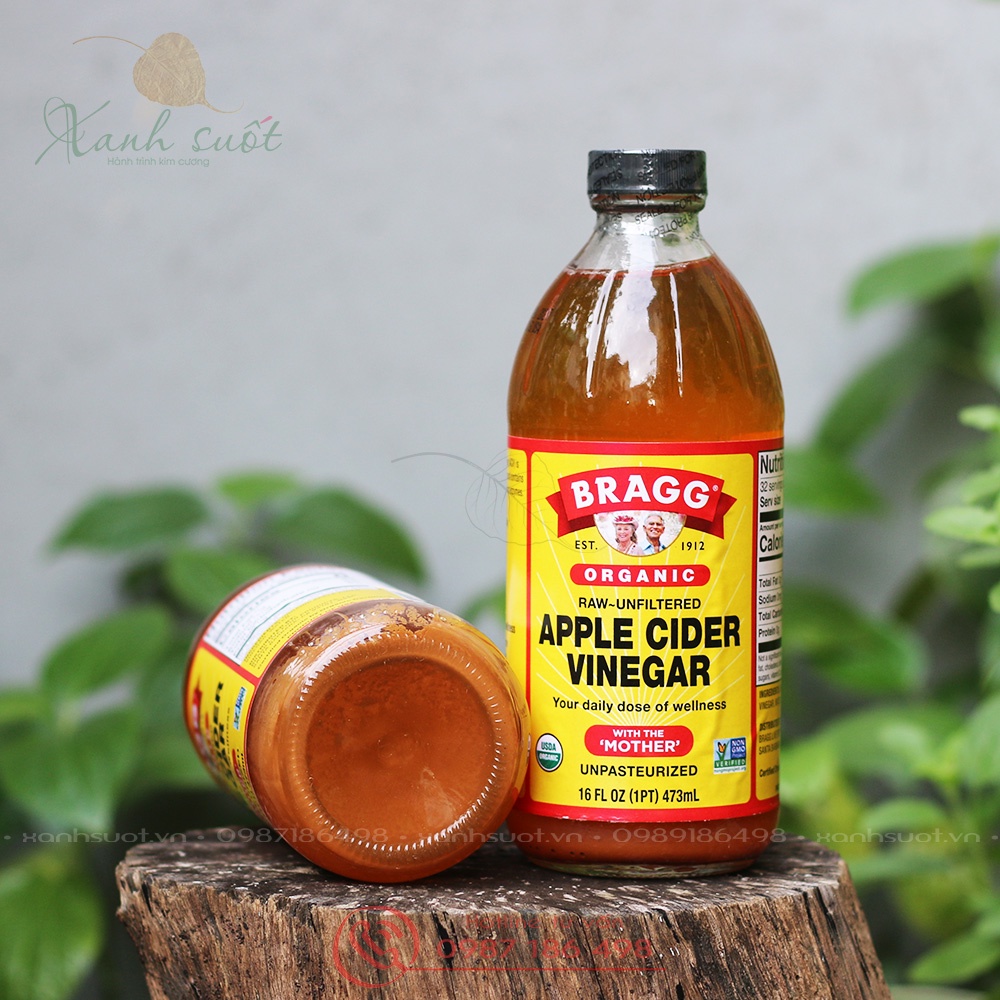 [BRAGG] Giấm Táo Hữu Cơ- Có Giấm Cái- Tốt Cho Tim Mạch, Giảm Cân, Bổ Sung Chất Xơ Và Lợi Khuẩn- Bragg ACV [Xanh Suốt]