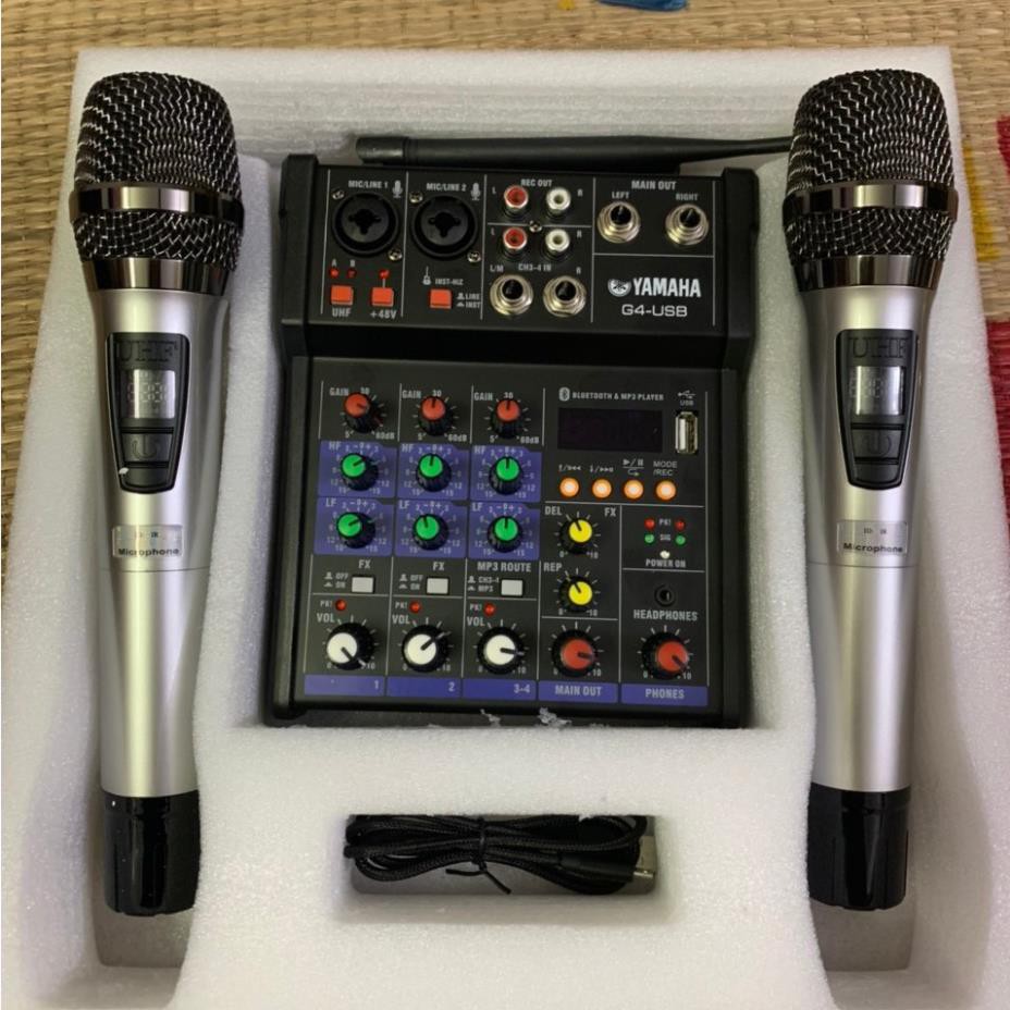 Bộ Mixer Yamaha G4 USB - Bộ trộn âm thanh Mixer Chuyên Karaoke, Livestream, Thu Âm Cao Cấp - Tặng Kèm 2 Micro Không Dây