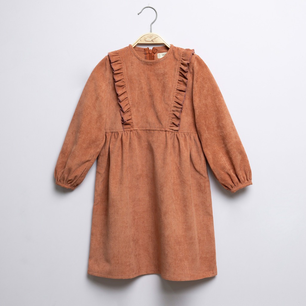 Váy bé gái SAYME đầm nhung tăm dáng xòe bèo nhún Feminist GCDR0023-24