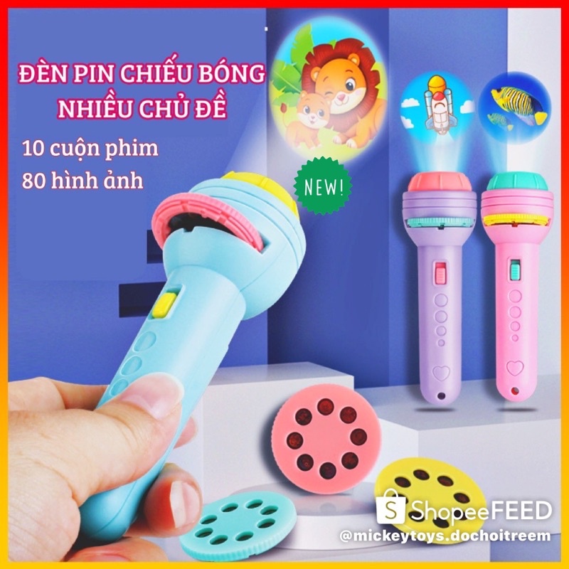 Đèn Pin Chiếu Hình 3D, có 80 Hình Chiếu Động Vật Ngỗ Nghĩnh Đáng Yêu