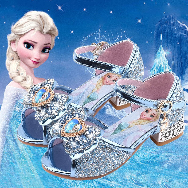 Children Princess Shoes Frozen Elsa Fashion Kids Girls Leather Soft Bottom Crystal Shoes