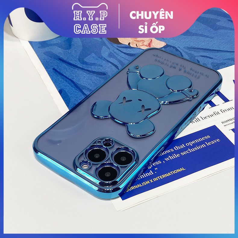Ốp Lưng Iphone BEARBRICK Bóng Nổi 3D Viền Si Chống Bẩn Cạnh Vuông Màu Blue (02) | BigBuy360 - bigbuy360.vn