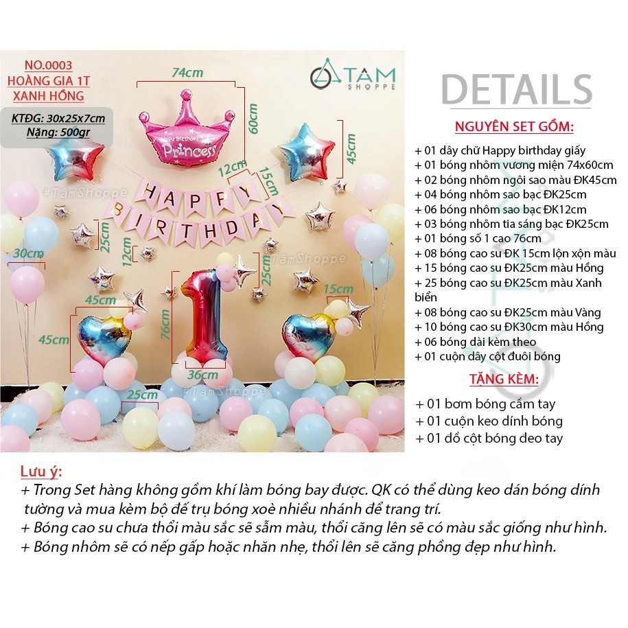 Bộ trang trí sinh nhật cho bé 1 tuổi phong cách Hoàng gia SN-BTT-01