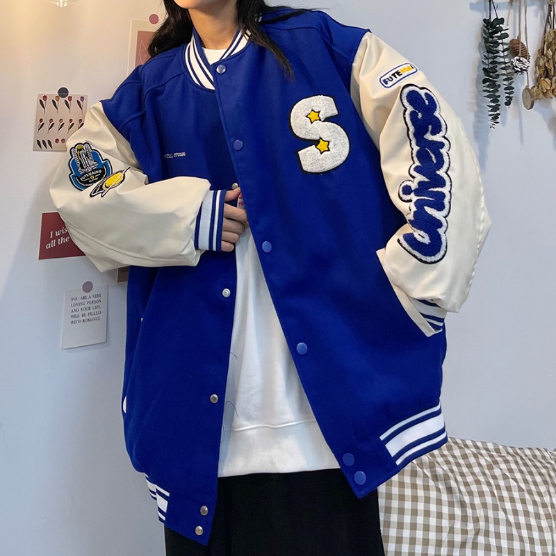 Áo Khoác Bóng Chày Unisex Dáng Rộng Thêu Chữ Phong Cách Hip hop Hàng Mới
