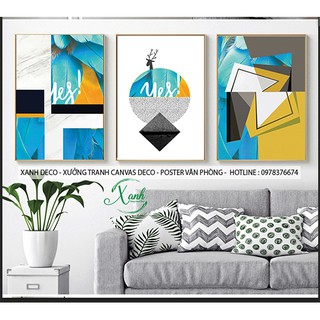 Bộ 3 tranh canvas hình khối nghệ thuật tặng đinh treo tranh