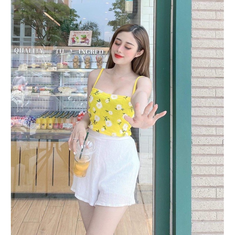 ÁO 2 DÂY HOA CÚC ❤️ÁO BRA HOẠ TIẾT❤️ Chất thun tăm co dãn về đủ 4 màu