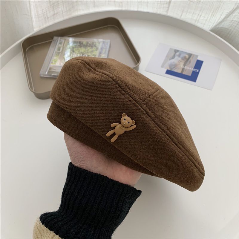 MŨ NỒI BERET CAO CẤP ĐÍNH NƠ TEDDY SIÊU CUTE