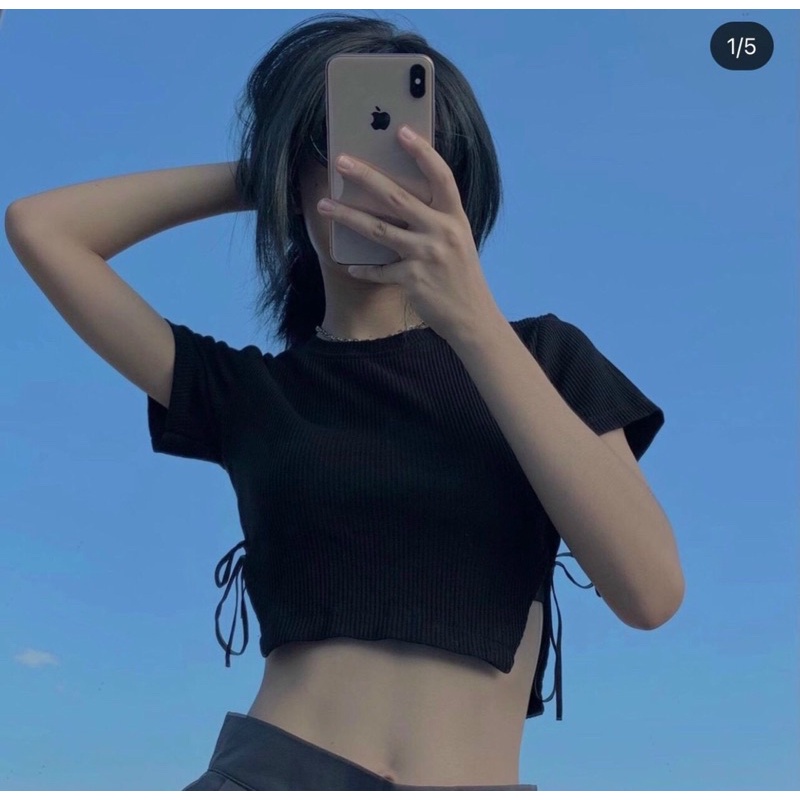 Áo Croptop 2 Mảnh Phối Dây Eo PEONYB Nữ [FREESHIP]  Thun kiểu cộc tay dáng ngắn ôm body cánh tính hàn quốc Ulzzang