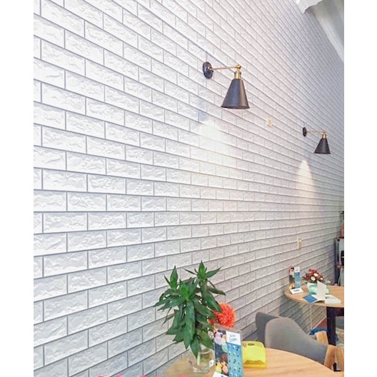 Giấy dán tường giả gạch hoa văn 3D giấy dán tường decal có sẵn keo mặt sau khổ 1,2m