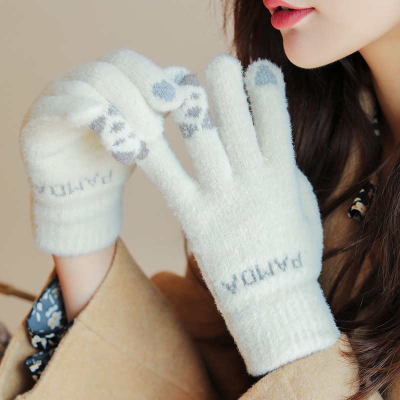 Găng tay len dệt kim mềm mại co giãn chống nắng và giữ ấm màn hình cảm ứng nữ hình thú cute