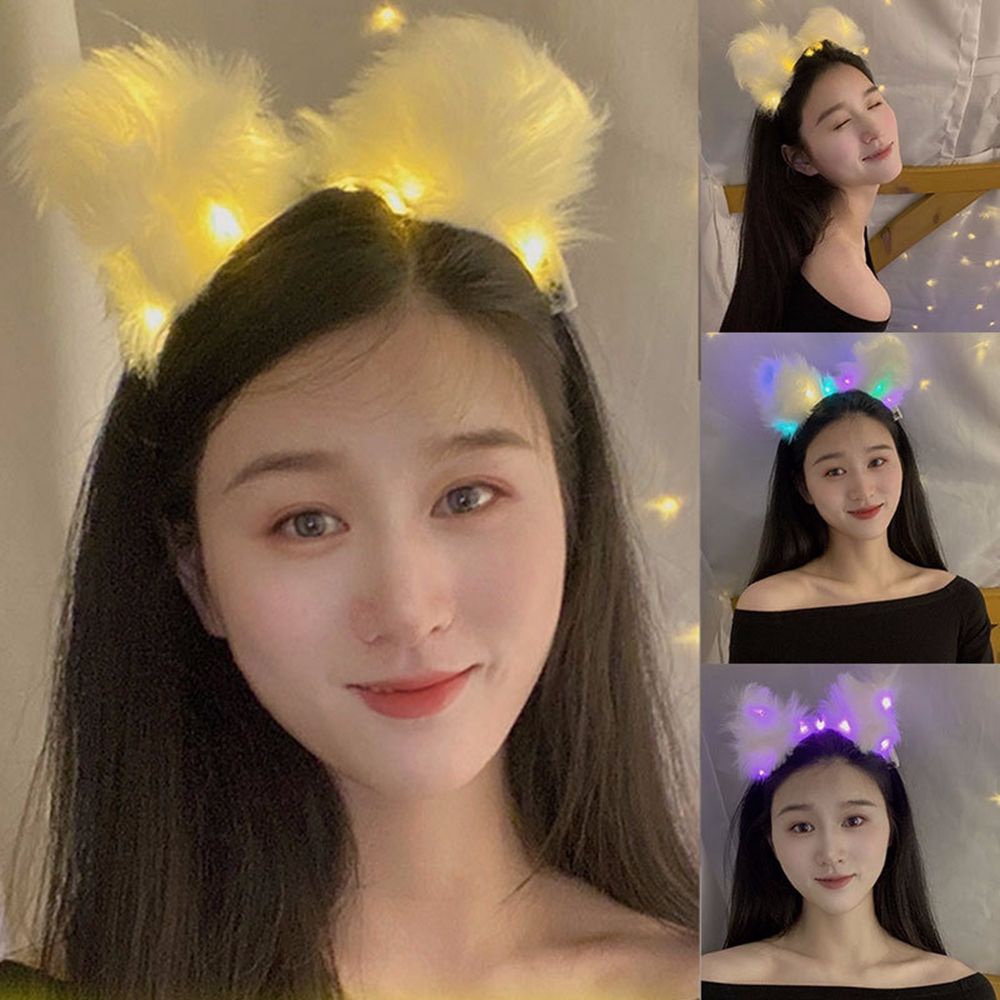 Băng đô cài tóc hình tai mèo bằng lông nhung phát sáng dễ thương phong cách lolita Hàn Quốc dành cho nữ