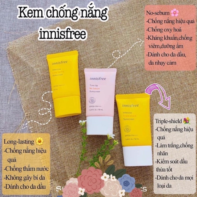 Kem Chống Nắng Innisfree Long Lasting / Nosebum / Trip Care 50ml