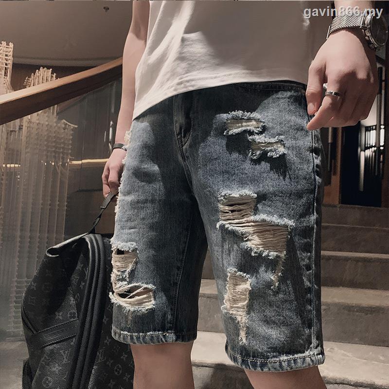 Quần Short Denim Rách Thời Trang Mùa Hè Dành Cho Nam#Áo Thun In Hình Cá Tính Cho Nam