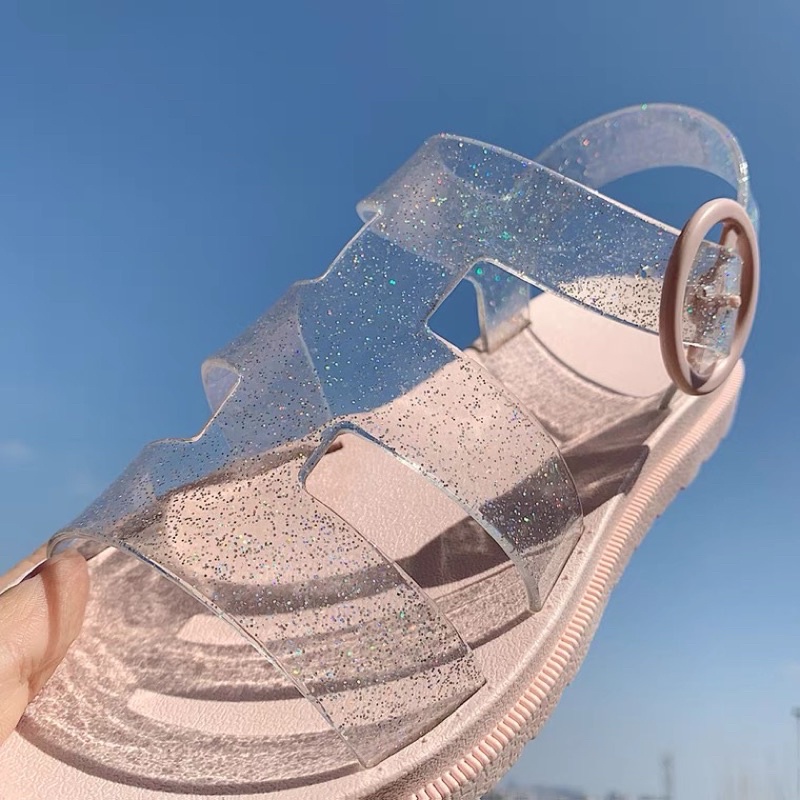 sandal nữ thạch trong suốt đế bằng La Mã M1265555