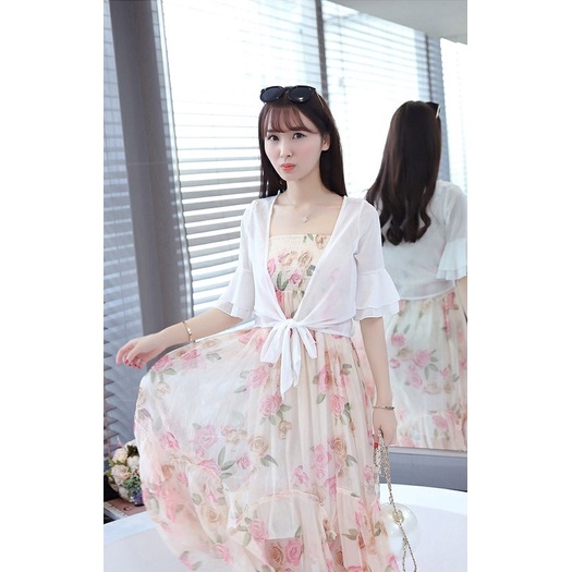 [Sẵn từ S-XXL] Áo khoác voan thắt nơ tay phối tầng