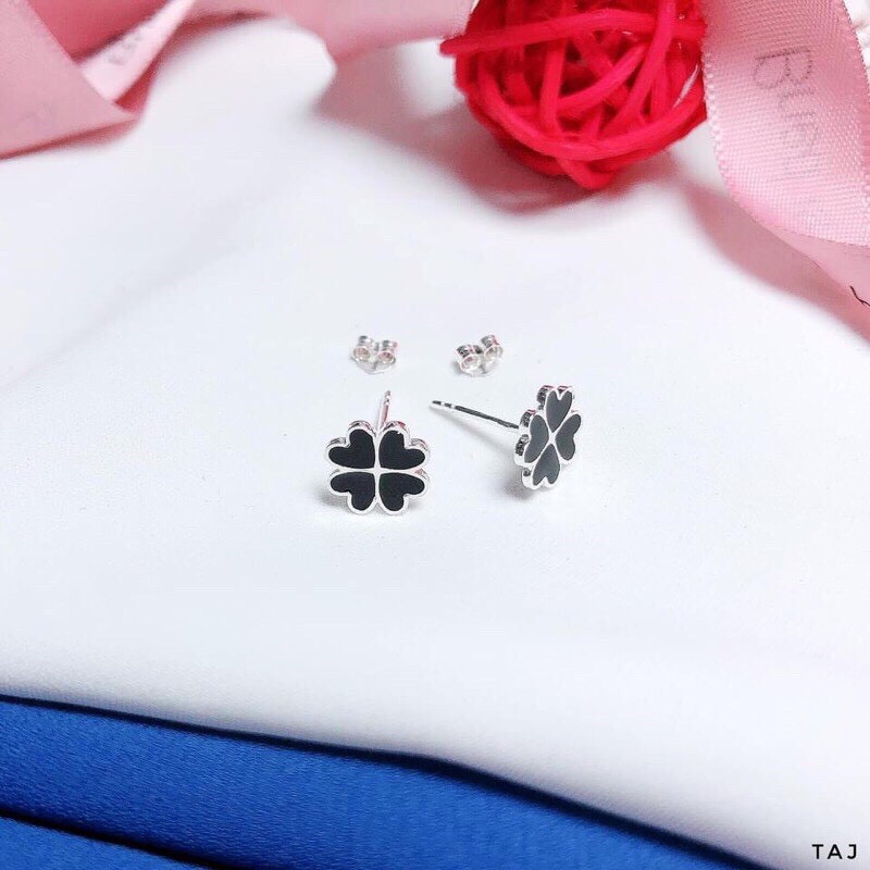 BÔNG TAI CỎ 4 LÁ ĐEN LINH MIU SILVER