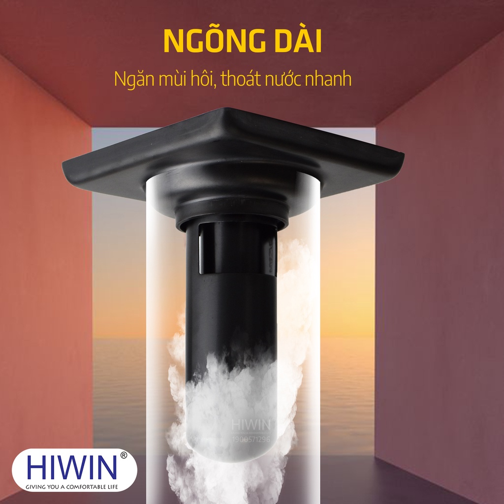 Thoát sàn chống mùi hôi inox 304 mạ đen cao cấp Hiwin FD-2218 100x100mm