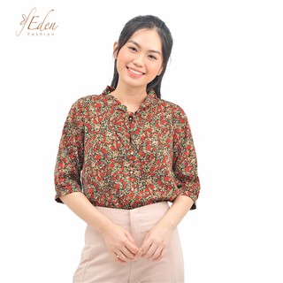 Áo kiểu nữ thời trang Eden phom rộng họa tiết hoa cổ phối nơ - ASM122