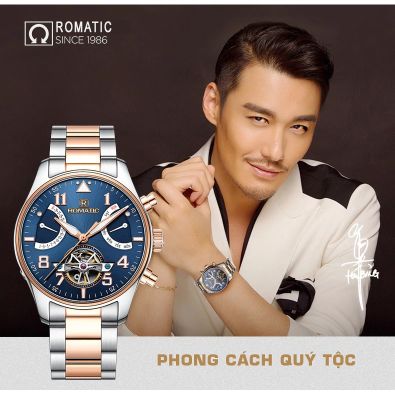 Đồng hồ nam ROMATIC 1986 Lịch lãm-Sang trọng-Chính xác, dây thép không gỉ, chống nước chống xước