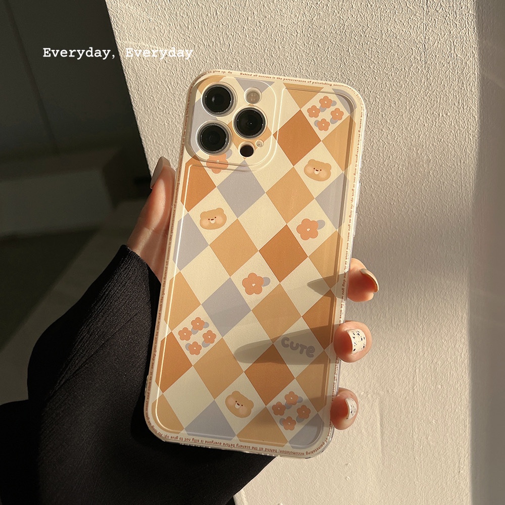 Ốp lưng iphone họa tiết caro Lingge hoạt hình dễ thương cho Iphone 7 8 Plus SE X XS XS Max 11 12 13 14 Pro Max