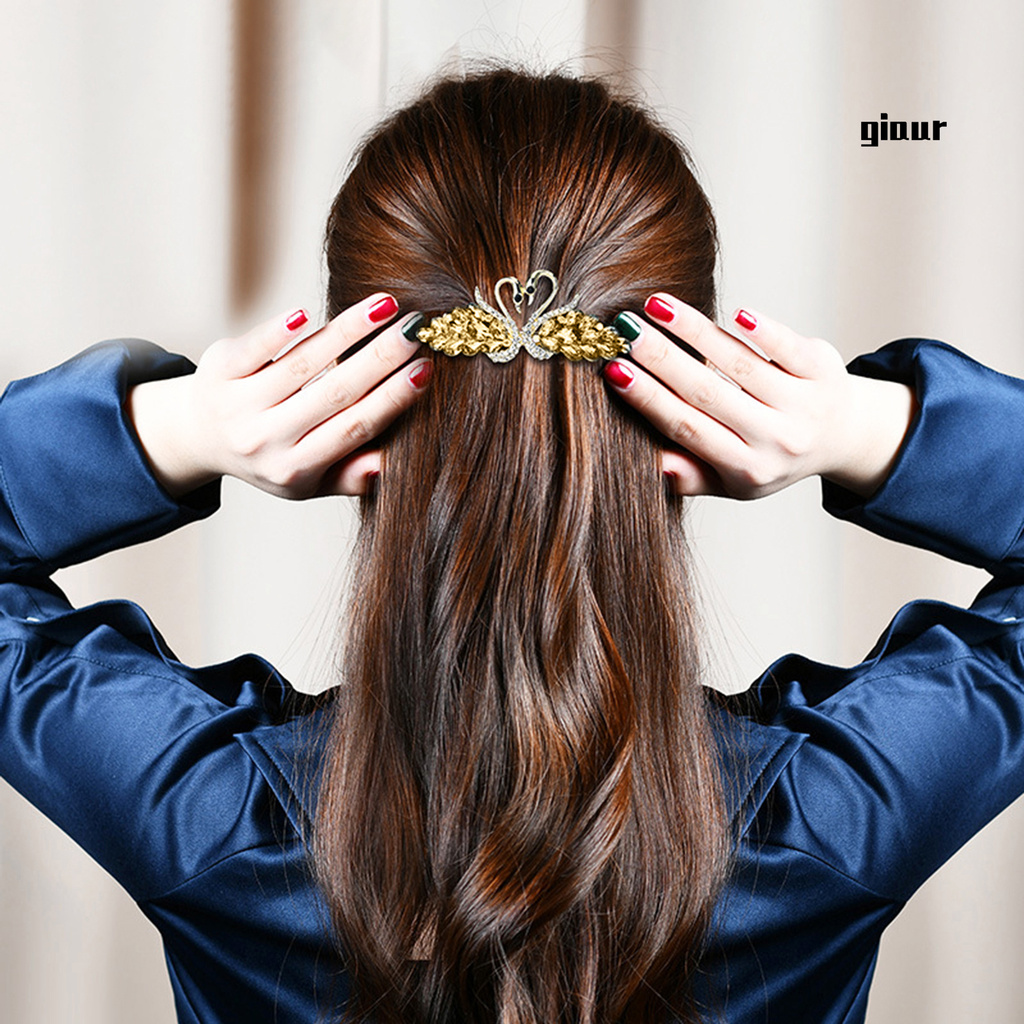 Kẹp Tóc Hình Thiên Nga Đính Đá Bằng Kim Loại Thời Trang Cho Nữ