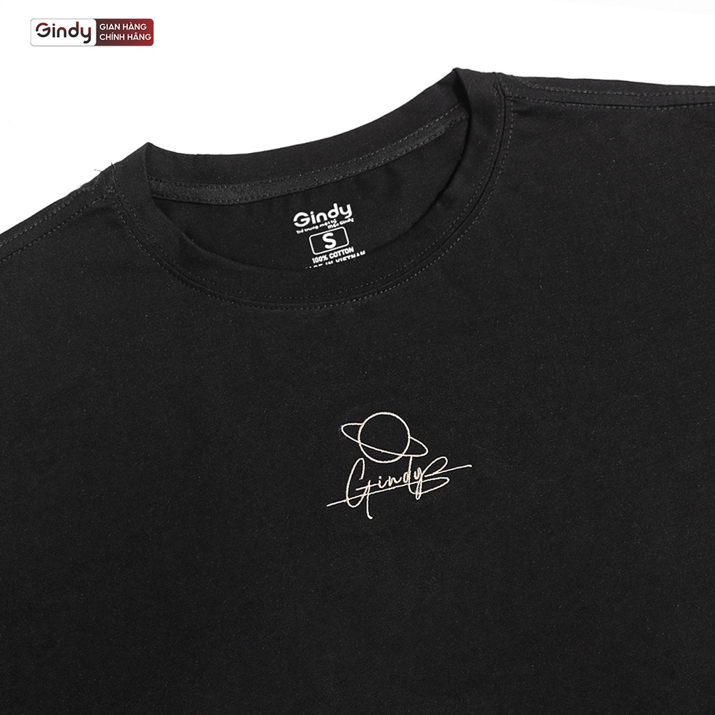 Áo thun nam nữ tay lỡ phông cổ tròn form rộng unisex chất cotton thêu chữ màu đen trắng basic thời trang GINDY A081