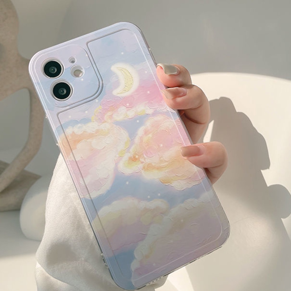 Ốp điện thoại silicone họa tiết mặt trăng/ hoàng hôn thích hợp cho iPhone 12 13 11 Pro Max X XS Max XR 7 8 Plus