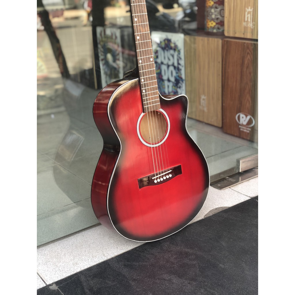 Đàn guitar acoustic giá rẻ màu đỏ tặng kèm bao và phím gãy