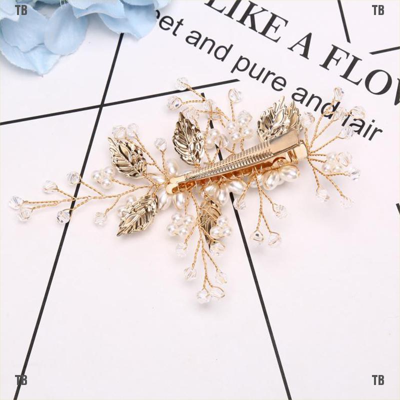 Kẹp Tóc Hình Lá Đính Ngọc Trai Nhân Tạo Sang Trọng