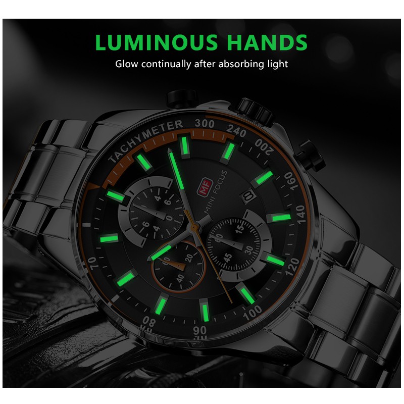 MINI FOCUS Thời trang thể thao đồng hồ đeo tay nam bằng thép không gỉ