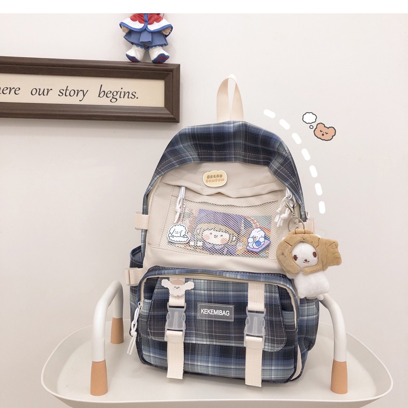 B17 - BALO KẺ CARO ULZZANG MÀU PASTEL