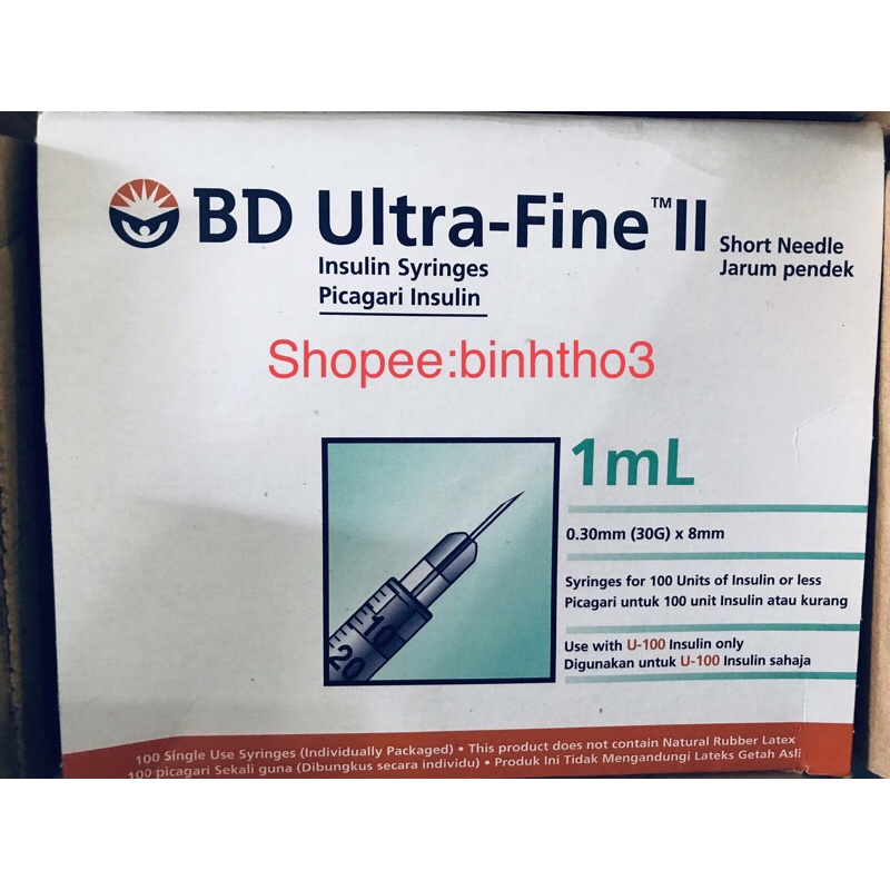 Bơm kim tiêm insulin BD ultra fine II 1ml 0.30mm (30G) x 8mm kim chích tiểu đường xuất xứ mỹ