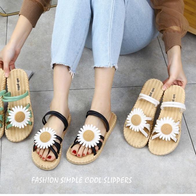 ♥Dps829♥Giày SANDAL Nhựa S09 Nhập Khẩu Họa Tiết Hoa Cúc Thật PIC / Jelly Xinh Xắn Cho Nữ